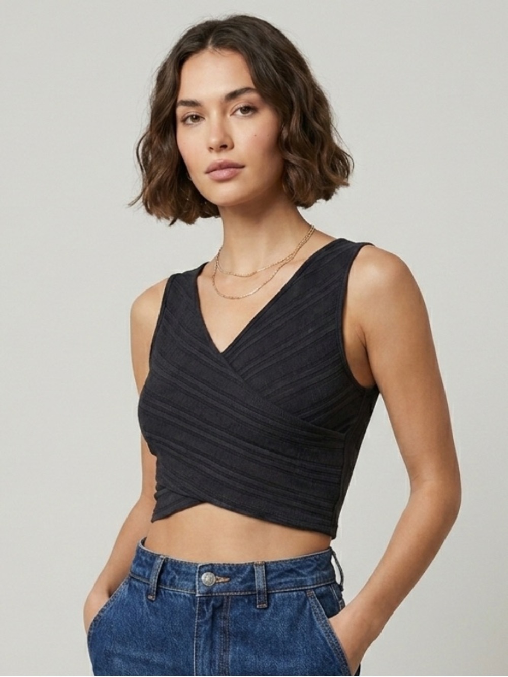 NWT Free People FP Beach Aloha Ribbed Black CrossCross Crop Tank Size L NEW $98